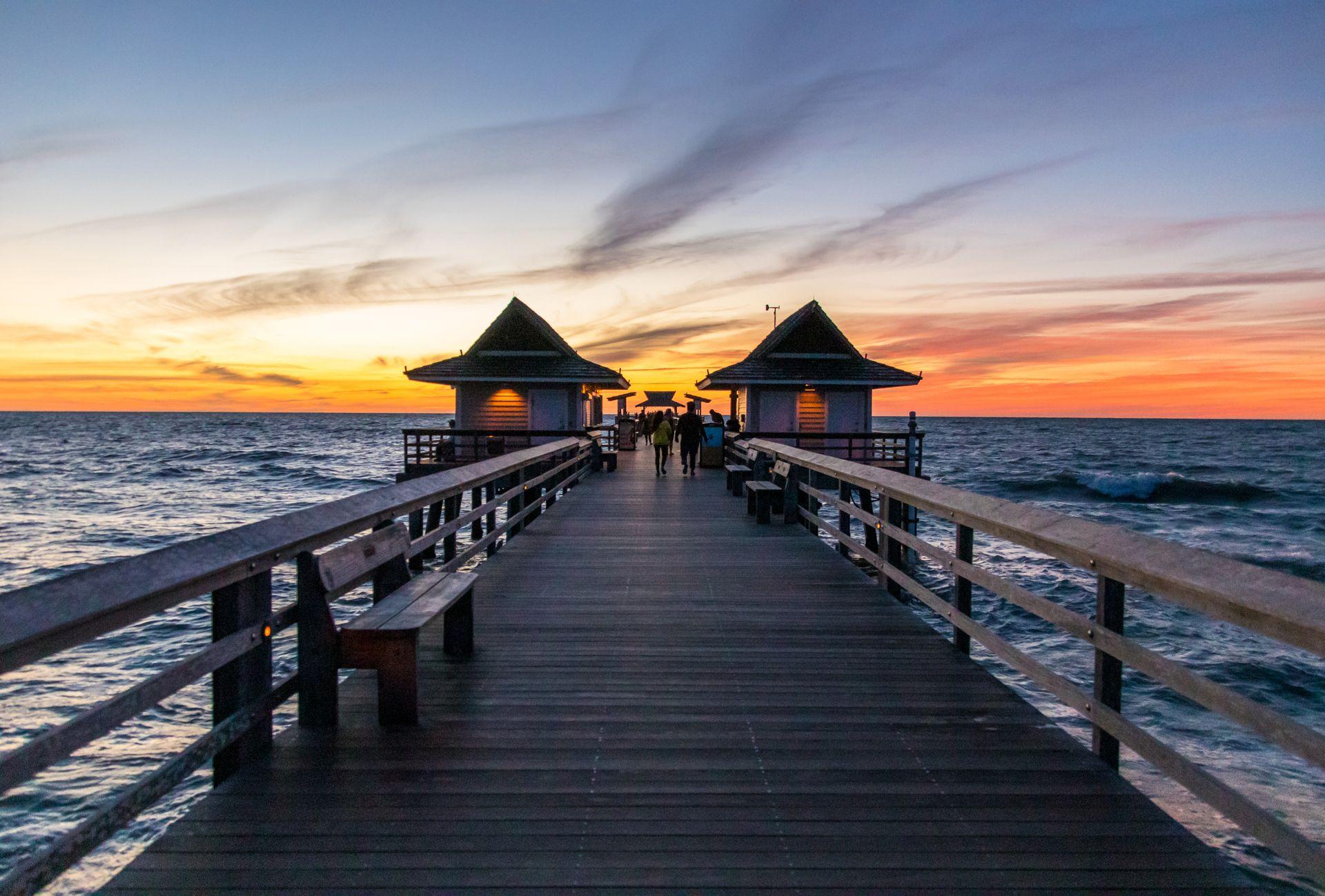 Naples Pier at sunset over the Gulf of Mexico