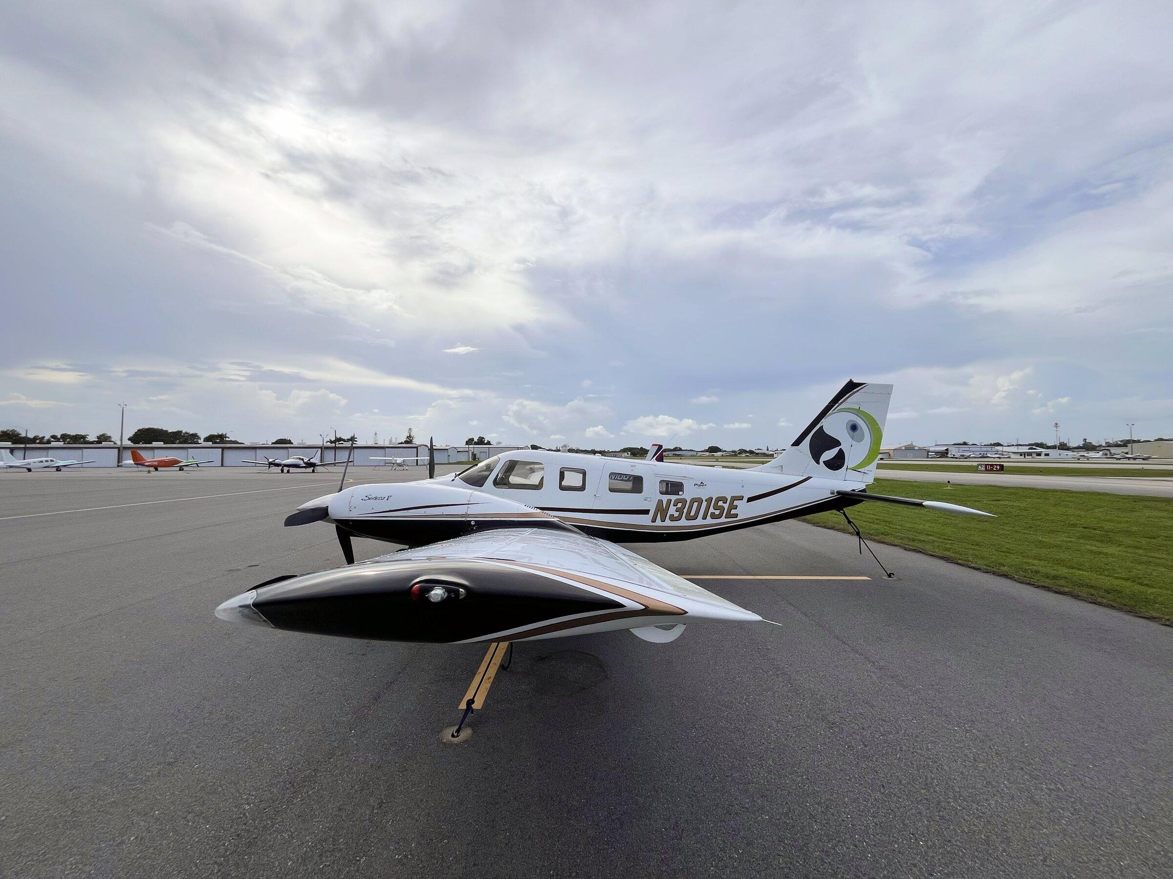 Front view of the Piper Seneca on the ramp